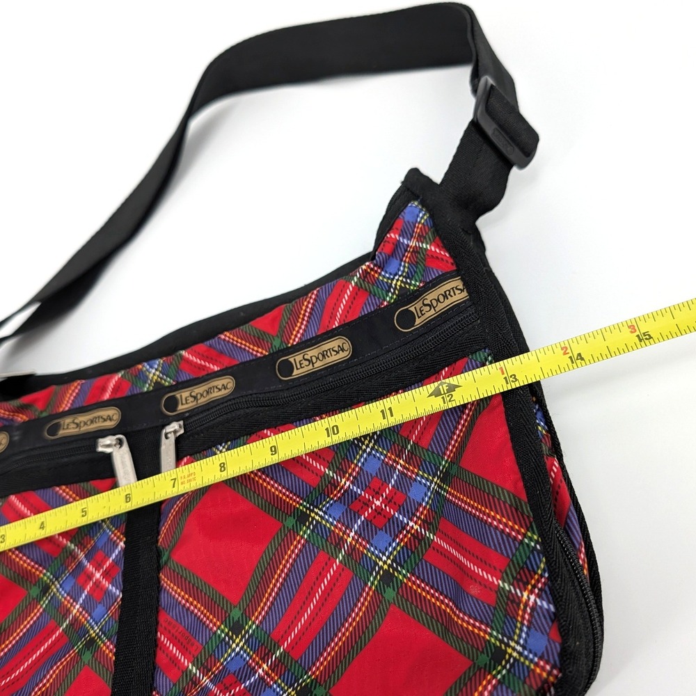 LeSportsac Deluxe Everyday Bag Red Plaid Tartan Nylon Crossbody Messenger - Picture 5 of 7
